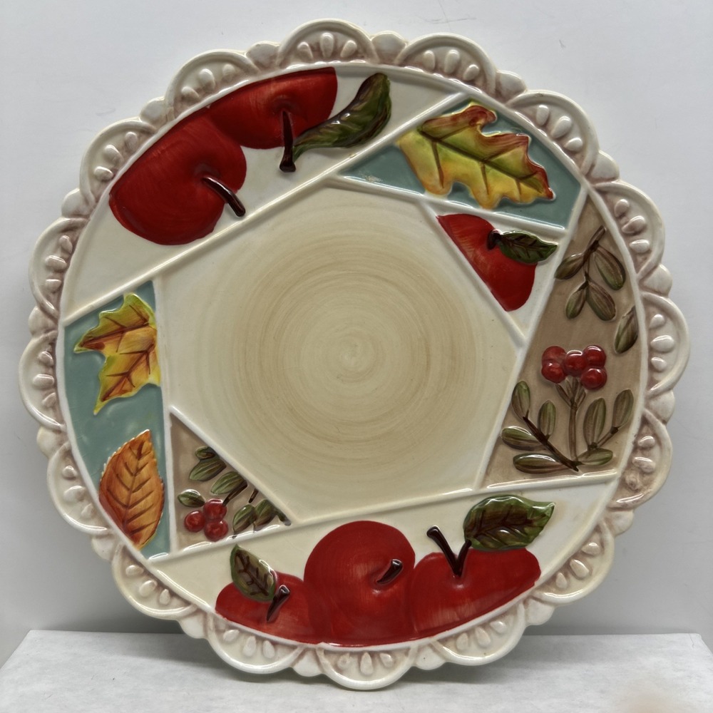 Yankee Candle Ceramic Plate Autumn Fall Apple Leaves Patchwork 8"
